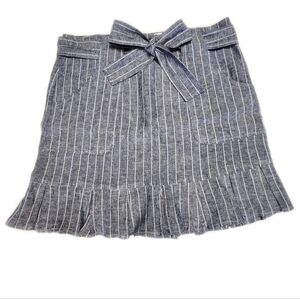 Current Air Los Angeles Lightweight Pinstripe Linen Skirt W Ruffle Hem, L